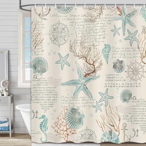 Nautical Coastal Beach Shower Curtain, Coral 72"W x 72"L (Pack of 1) Ivory - Bild 1 von 7