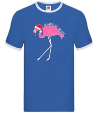 Flamingo All The Way - Mens Ringer - Christmas Xmas Flamingos Funny Gift