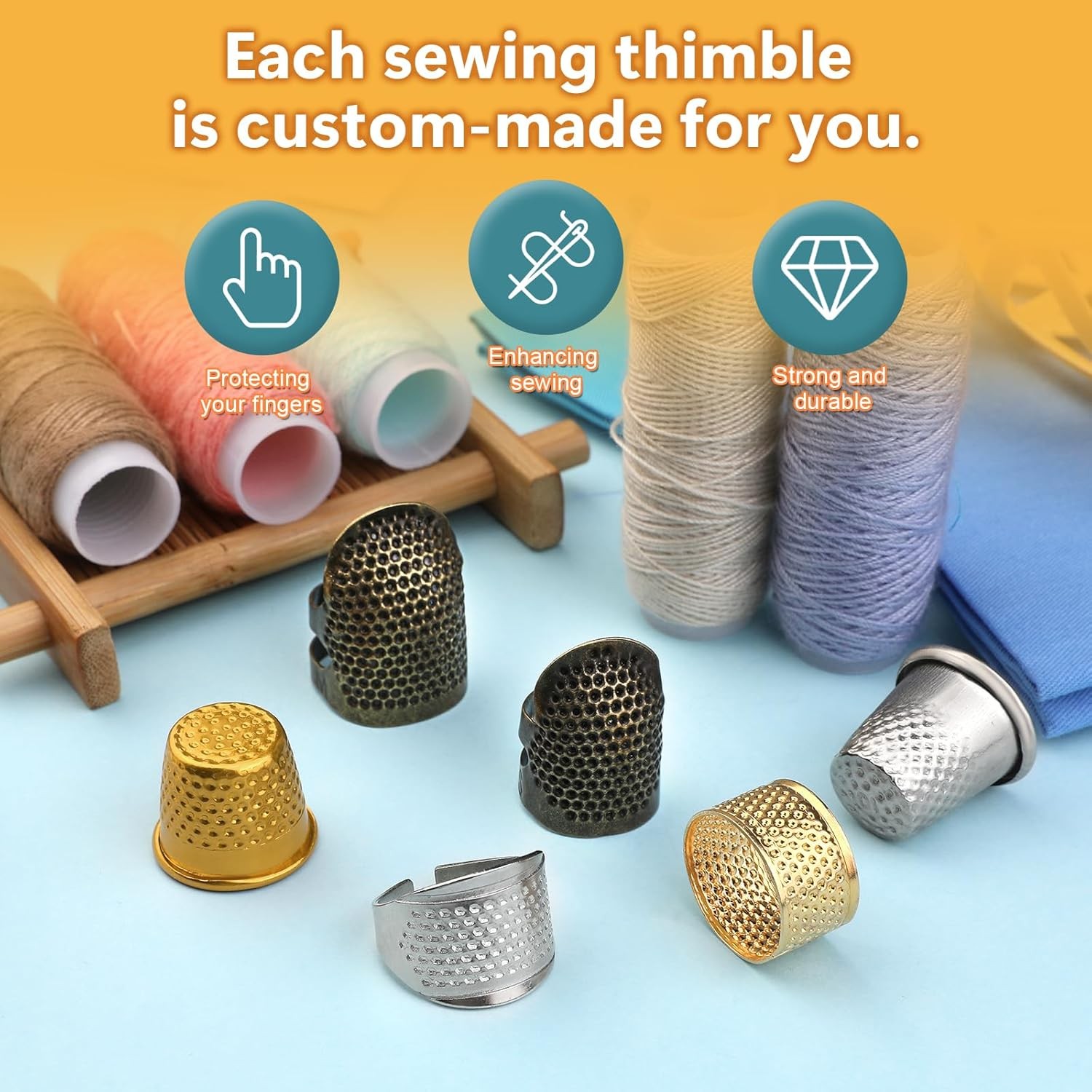 Thimbles for Hand Sewing, 8 PCS Sewing Thimble Kit, Metal Finger Protectors, Thi