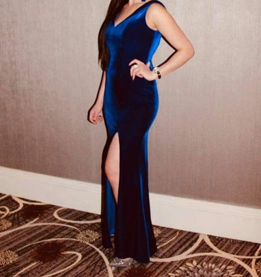 dress blues white belt Royal Blue Strapless Velvet Pleats Long Train Split Sexy Prom Dress Pa –  SQOSA main image 0