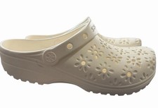 Crocs Womens' Classic Clogs with Floral Cut Out Design Slippers - Chalk 9 W 7 M