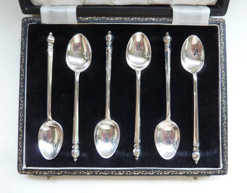 Boxed Vintage Set of 6 Sterling Silver Teelöffel, Birmingham 1953 by W. Suckling