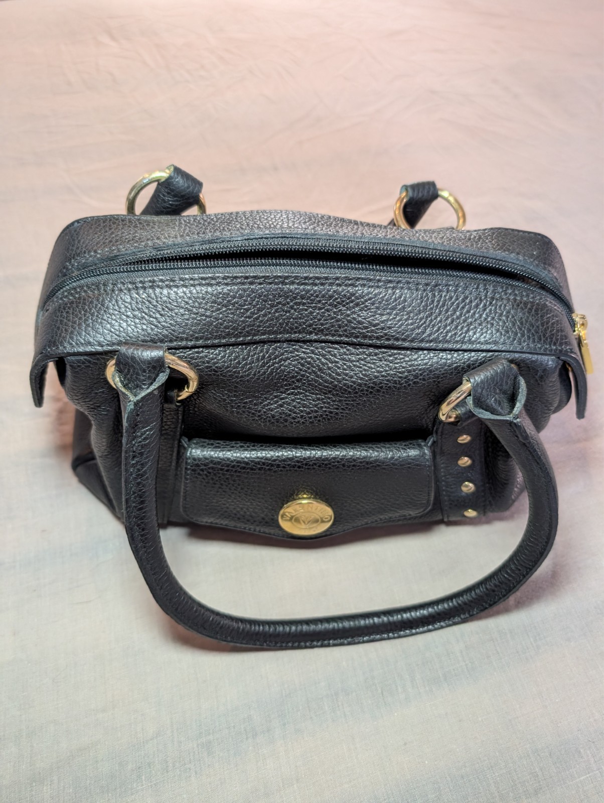 Borsa MARIO VALENTINO S.p.A. Donna Vera Pelle Martellata Nera Borchie Oro Ottimo