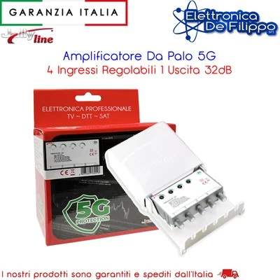 JOLLY LINE Amplificatore Da Palo 5G 4 Ingressi Regolabili 1 Uscita 32dB