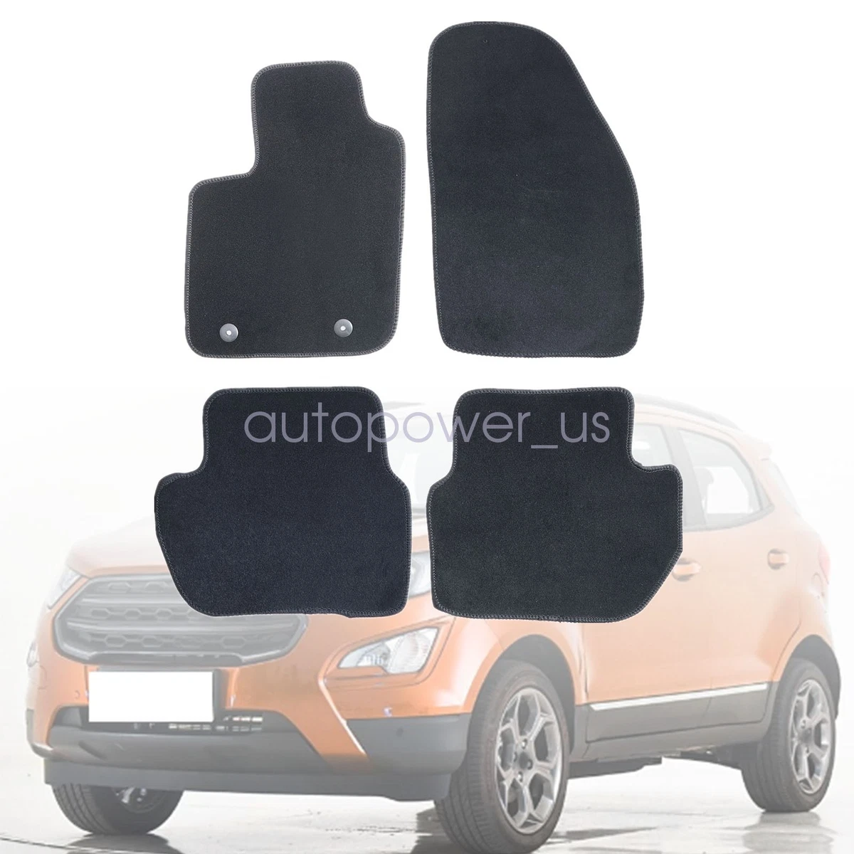Tappetini Auto Ford Ecosport 2018-2020 - Set 4 Pezzi In Gomma TPE 3D, Nero, Impermeabile E Antiscivolo