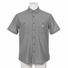Carhartt Men XL Rugged Flex Relaxed Fit Plaid Short Sleeve Work Shirt Salt Grey