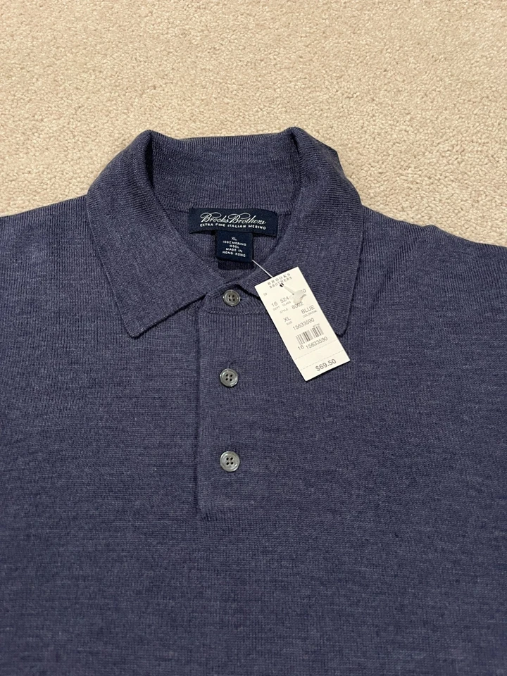 Suéter Brooks Brothers Para Hombre Extra Grande Azul Extra Fino Italiano Merino Polo Foto 2 de 4