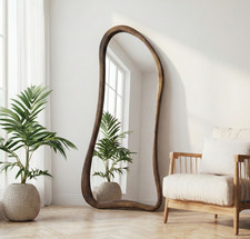 Holz Spiegel Ganzkörperspiegel Standspiegel Holzrahmen Asymmetrisch 180x80 cm