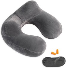Inflatable Neck Travel Pillow Soft Velvet Ergonomic Airplane Car Grey Inflatable Neck Travel Pillow Soft Velvet Ergonomic Airplane Car Grey