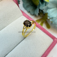 Natural Smoky Quartz Ring, 925 Sterling Silver, Anniversary Ring, Zircon Ring