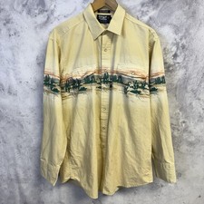 Vintage Brooks Dunn Western Shirt Mens Large Yellow Pearl Snap Cactus Desert
