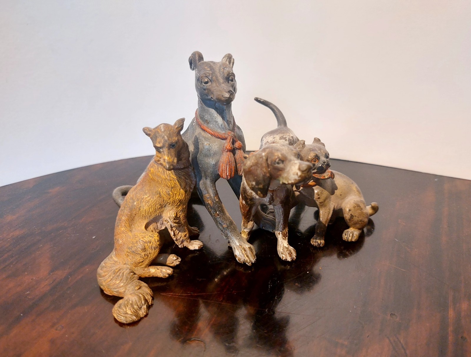 Antique Bronze Vienna Dog Group Sculpture, 19th Century, Cold Painted