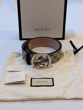 NWT Authentic Gucci GG Supreme Monogram Belt Size 85/34 Gray Interlocking G