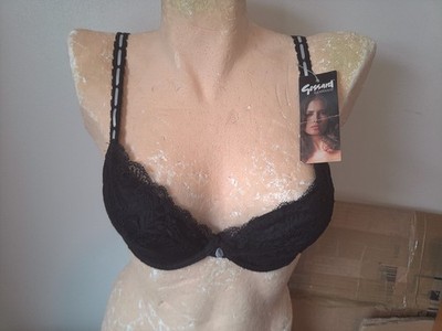 36A - New  Gossard 'Superboost' Underwired Push Up Bra Black/Blue UK Size 36A