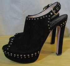 VGUC Prada Black Suede Platform Slingback Studded Heels Size EU 36.5 or US 6.5