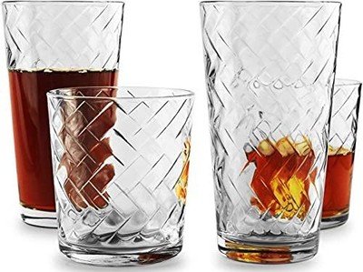 Circleware Chevron 12-Piece Highball & Whiskey Glasses 6-15.75 oz & 6-12.5 oz