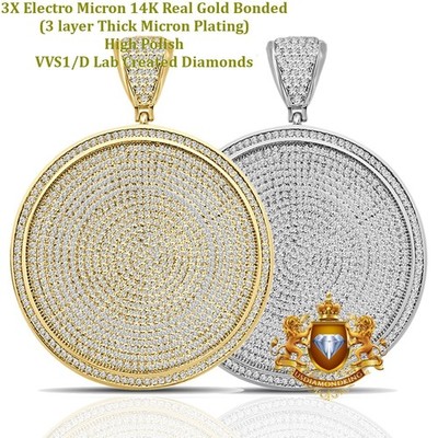 43+ Grams Big 3.25 '' VVS1D  14K Gold Bonded Lab Diamonds Pendant Charm Medallion