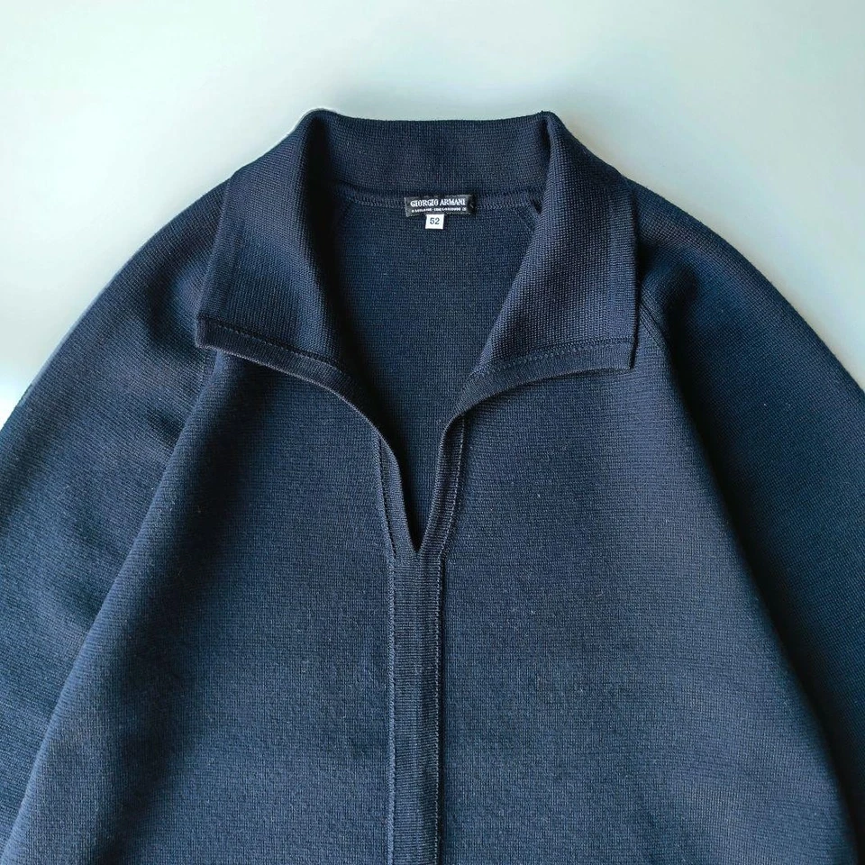 Pull tricoté skipper en laine vierge Giorgio Armani années 90 bleu marine... - Photo 1/4