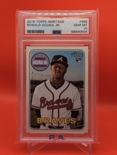 2018 Topps Heritage High Number Ronald Acuna Jr #580 Rookie Card PSA 10. rookie card picture