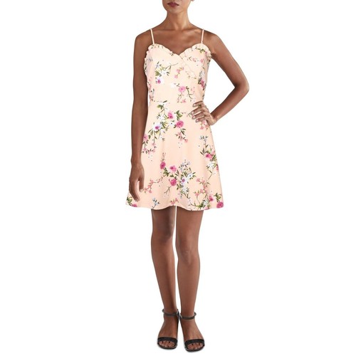 Trixxi Womens Pink Floral A-Line Daytime Fit & Flare Dress Juniors XS 2764