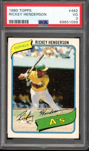 1980 Topps #482 Rickey Henderson Rookie PSA 3 Vintage HOF RC Baseball Card (099)