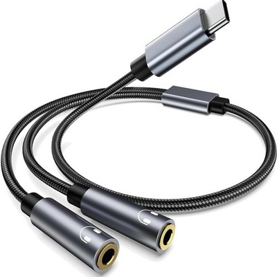 USB C Kabel AUX Splitter Adapter Headphone 2 Out Smartphone Tablet