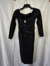 boohoo NIGHT Black Belted Sheath Midi Dress US 2 XS Long Sleeve