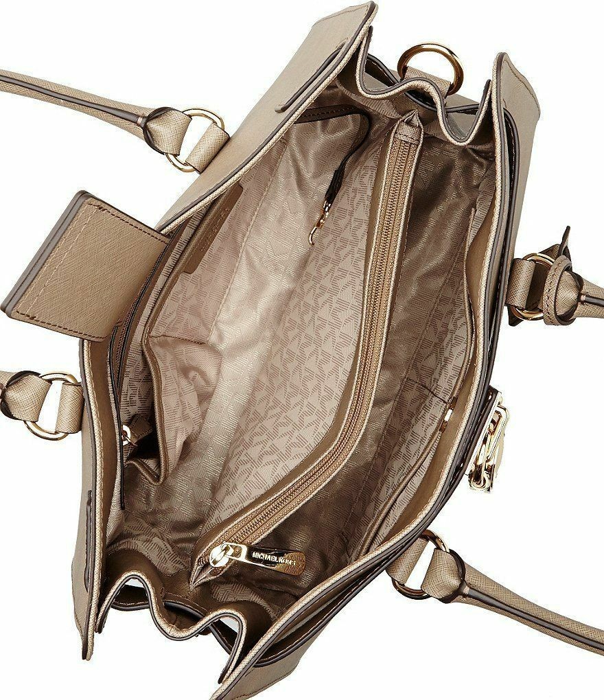 🌞MICHAEL KORS HAMILTON TAUPE DUNE LEATHER LOCK & KEY LARGE SATCHEL BAG🌺NWT! image 10