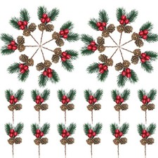 Christmas Floral Picks, 30Pcs Pine Cone Holly Berry Stems for Crafts, Artific...
