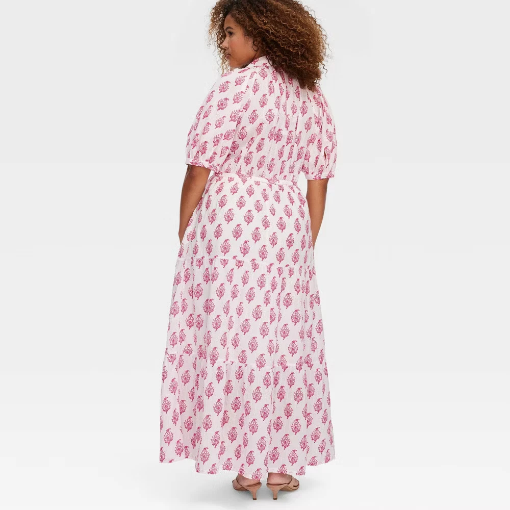 strapless open back dress Hot Pink Ruffle Maxi Dress main image 1