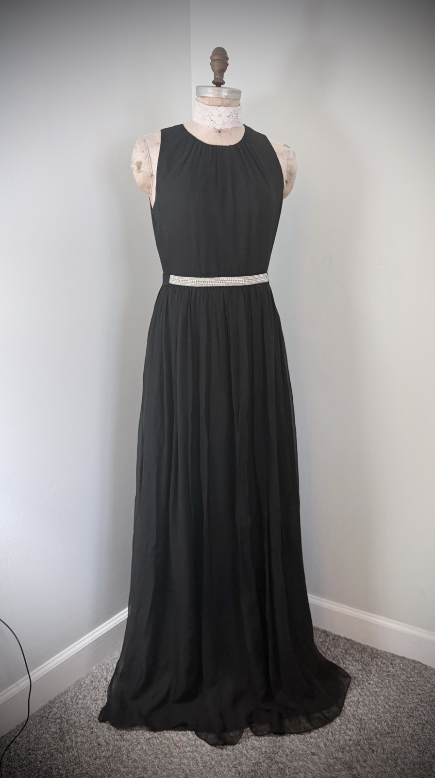 Vintage 90s Kate Spade Black 100% Silk Chiffon Dress SZ 8 FLAW READ