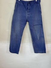 36 French Vintage blue workwear pants trousers distressed Patched mends repairs