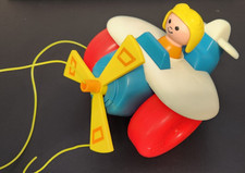 Vintage Pull Along Airplane by Fisher Price , Spinning Propeller Works, 1980