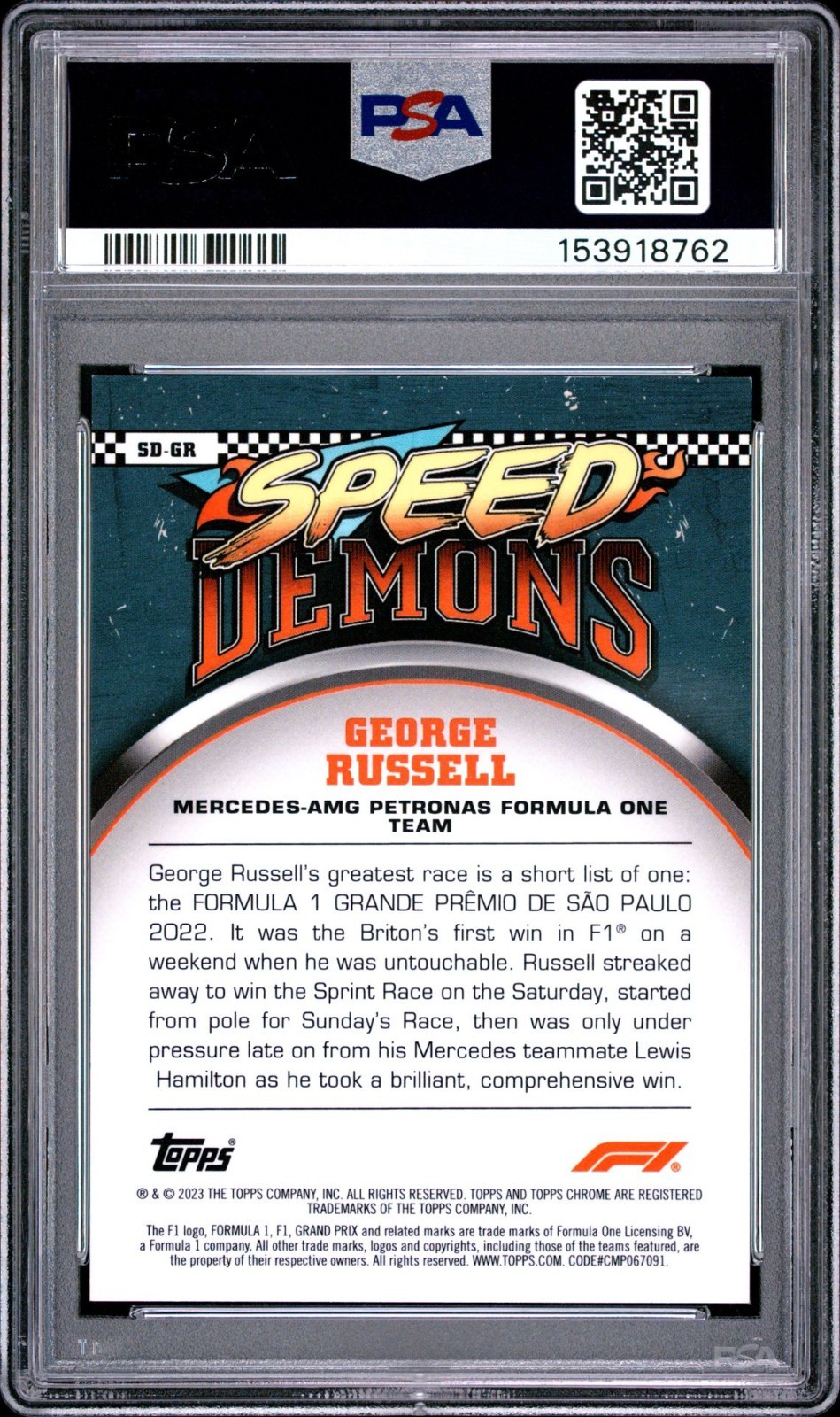 2023 George Russell Speed Demons True Gold Refractor PSA 9 Topps Chrome F1 # /50 view 2