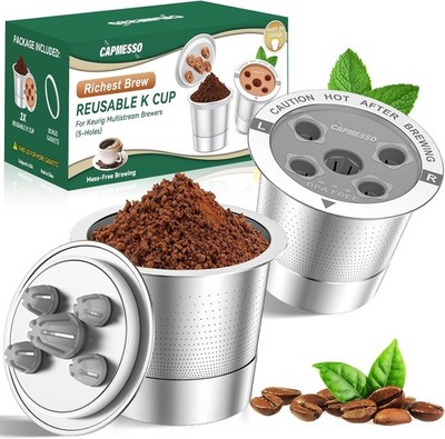CAPMESSO 2Pcs Reusable K Cups, Metal Filter Pods for Keurig
