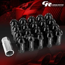 BLACK 20PCS M12X1.25 JDM STYLE 25MM OD 50MM TALL UNIVERSAL RIMS LUG NUTS+KEY