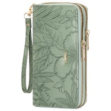 Women Clutch Double Zip Around Credit Card Holder Leather Women's Large Capacity