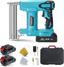 Cordless Nail & Crown Staple Gun, Brad Nailer Electric, 2x Batteries, 18 Gauge