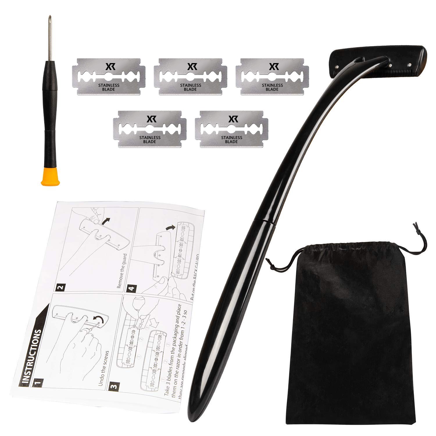 Men Body Leg Hair Removal Back Shaver Razor Trimmer Long Handle Set Wet&Dry