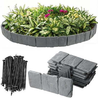 Faux Stone Landscape Edging - 40pcs 4'' Plastic Border for Flowerbeds, 32FT