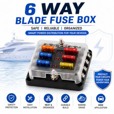 6 Way Blade Fuse Box Block FuseBox Holder Auto Marine Bus Bar Car Kit 12V/24V