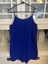 Museum 100% Silk Blue Mini Dress Spaghetti Drop Knee Length Size 2