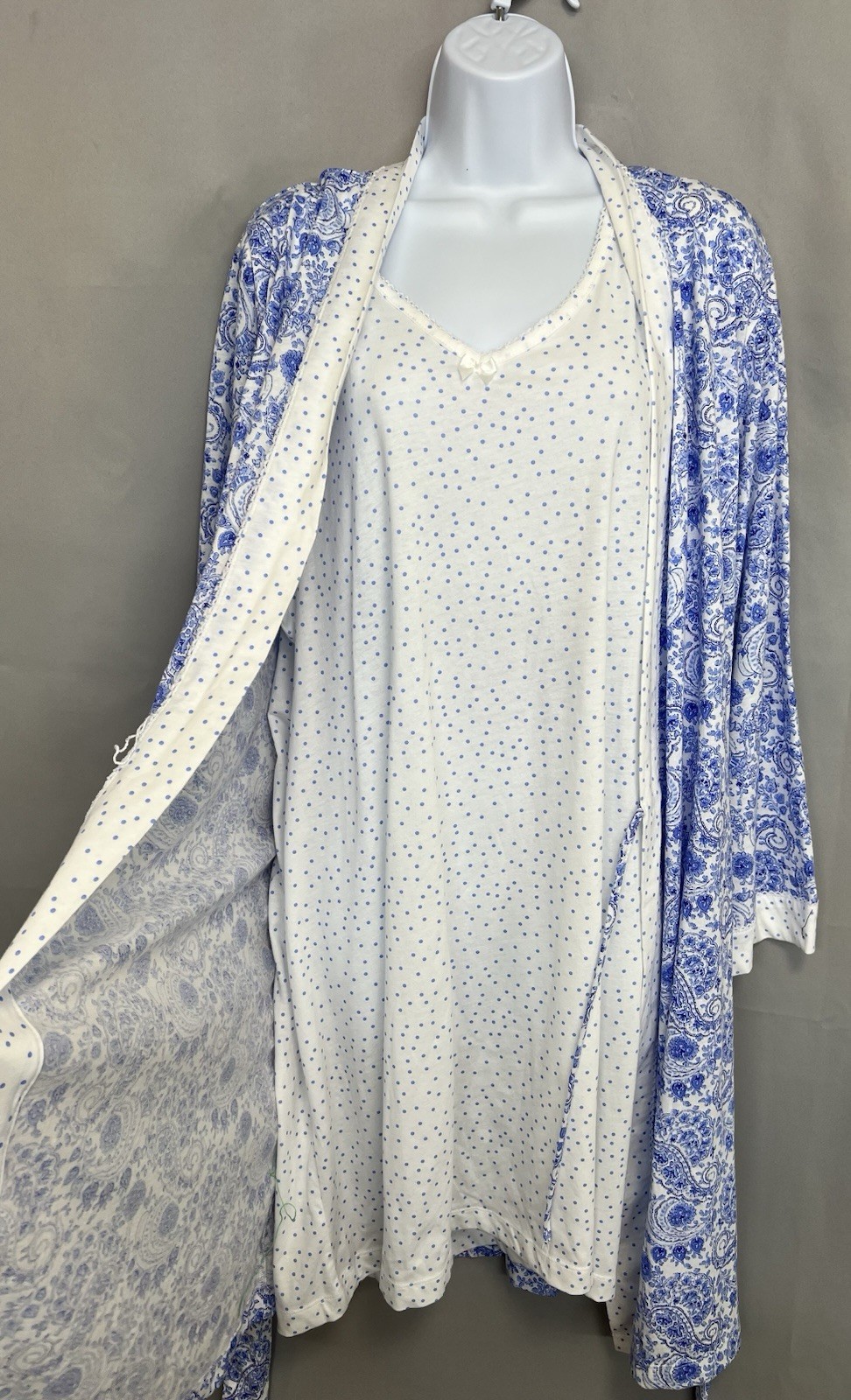 Carole Hochman 2 piece Robe & Gown Set Sz XL Floral Polka Dot Cottage Core New