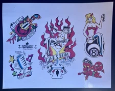 Tattoo Flash - Eric Maaske - 10 Original Vintage Color Sheets; Laminated