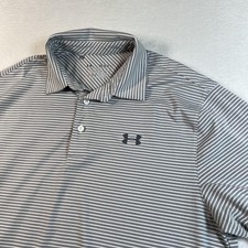 Under Armour HeatGear Polo Shirt Mens Medium Gray Stripe Golf Performance Tech