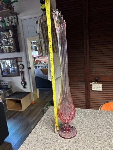 Fenton Art Glass Swung  Vase THUMBPRINT Colonial Pink 20.5 inches Tall!!