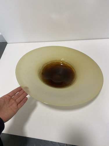 XL Murano Glass Round Fruit Bowl Table Plate Yellow Brown Italian Vintage 1970s - Picture 7 of 19