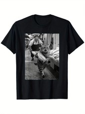 Funny Cat Steals Fish Market Black  White Meme T-Shirt