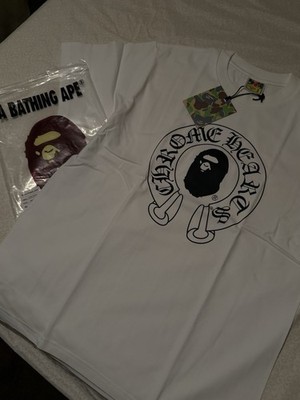 A Bathing Ape BAPE Men's S White Graphic Logo Crew Neck T-Shirt Cotton