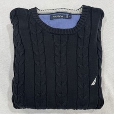 Nautica Chunky Cable Knit Fisherman Sweater Men's Medium Preppy Navy Blue